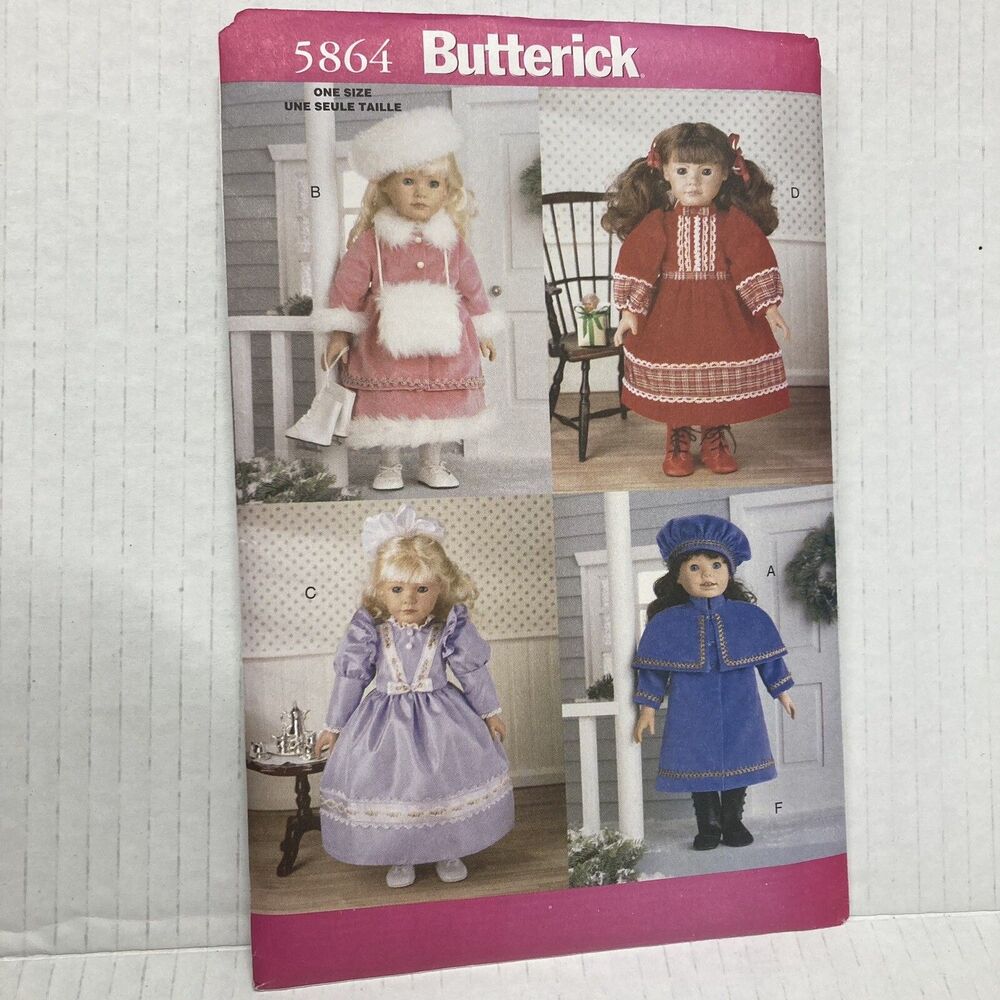 Butterick Sewing Pattern 5864 Clothes for 18" Dolls~ Coat, Skirt, Hat, Muff +